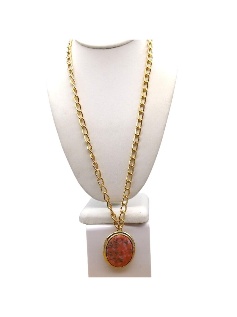 Vintage Sarah Coventry Coraline Pendant Brooch, 1974 Orange Oval in Gold Tone